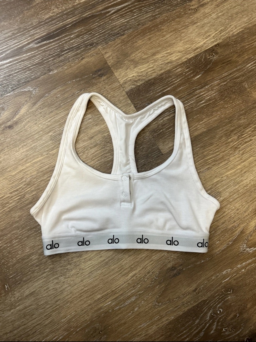 Alo Yoga Sports Bra Womens White Wellness Henley Ribbed Racerback-small (no tag)